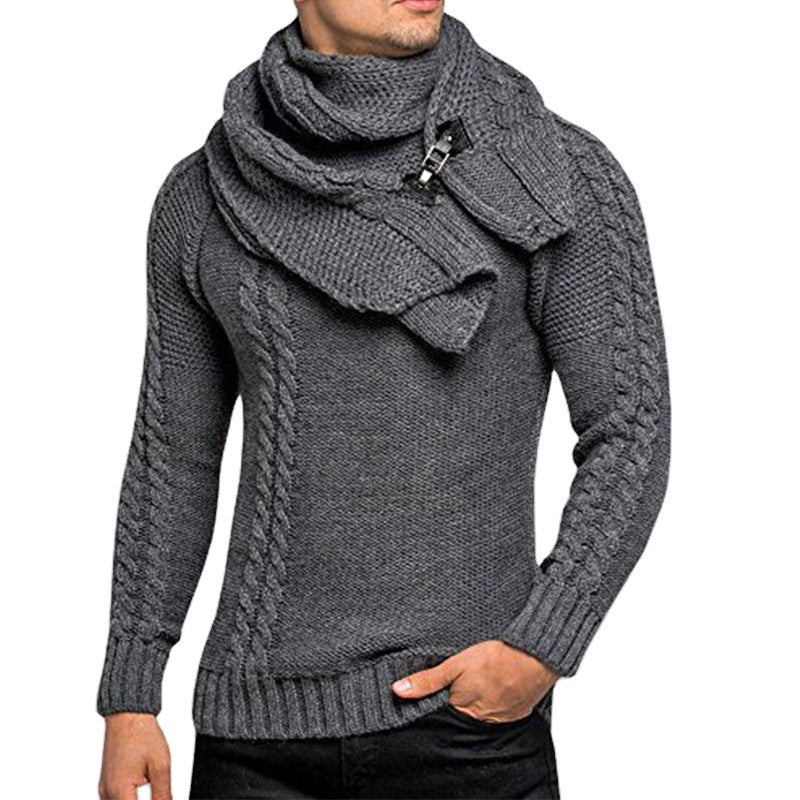 Pull en grosse maille pour hommes avec écharpe pratique Chic und Stil
