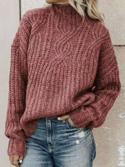 Pull en grosse maille pour femmes avec col montant et structure en tresse détaillée Chic und Stil