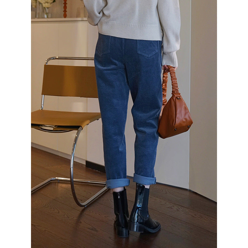 Pantalons large en velours côtelé taille haute pour femmes Chic und Stil