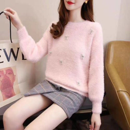 Femmes pull doux avec élégantes appliqués en perles Chic und Stil