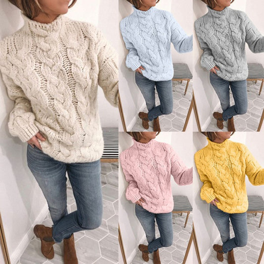 Pull en maille épaisse pour femmes avec motif tricoté artistique et col haut Chic und Stil