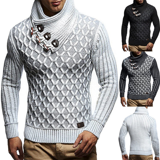 Pull en tricot pour hommes avec col montant et design de structure innovant Chic und Stil