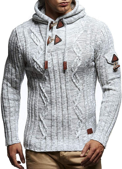 Pull en gros tricot pour hommes avec capuche et détails de lacets décoratifs Chic und Stil