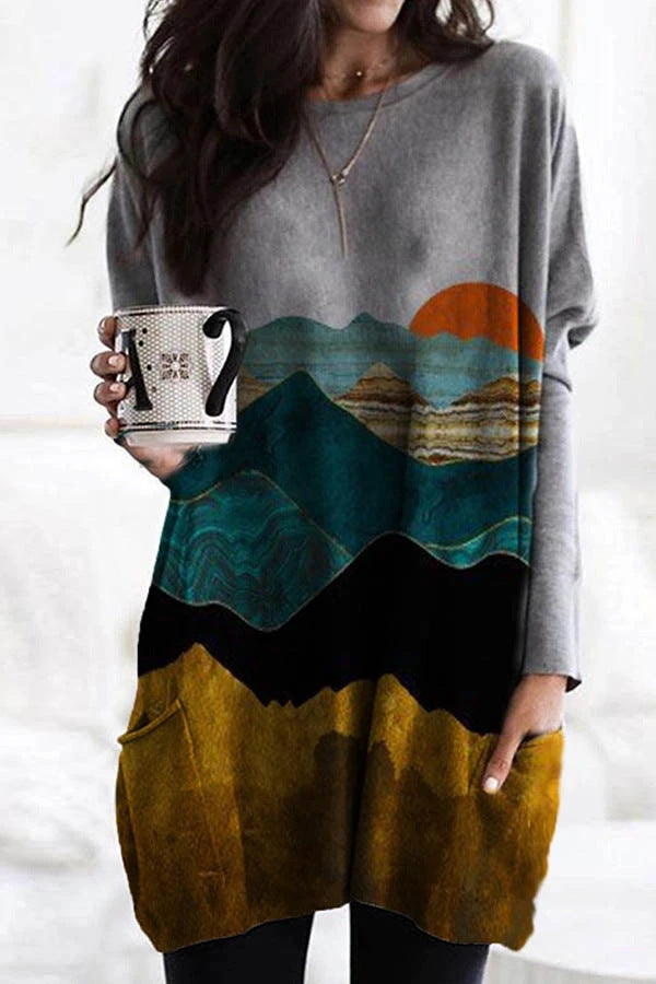 T-shirt à manches longues pour femme avec design artistique de paysage Chic und Stil