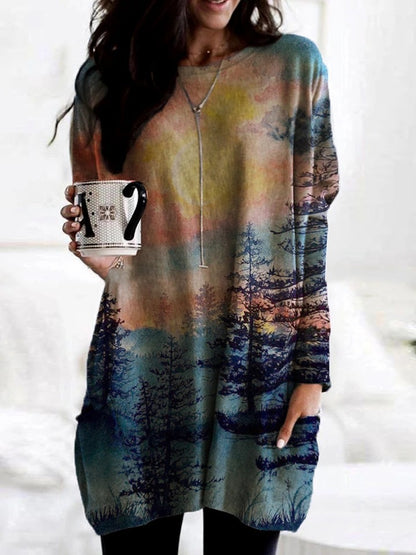 T-shirt à manches longues pour femme avec design artistique de paysage Chic und Stil
