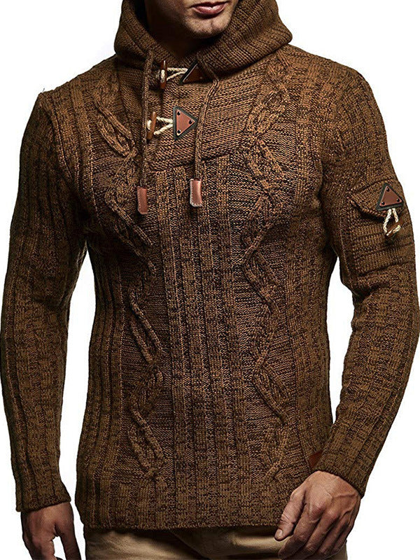 Pull en gros tricot pour hommes avec capuche et détails de lacets décoratifs Chic und Stil