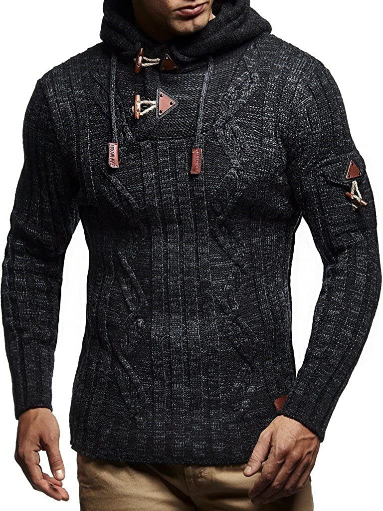 Pull en gros tricot pour hommes avec capuche et détails de lacets décoratifs Chic und Stil