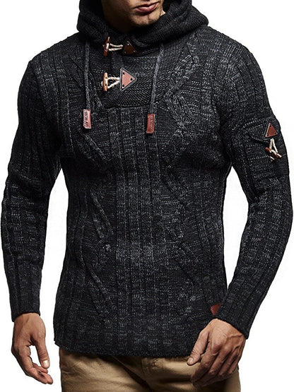 Pull en gros tricot pour hommes avec capuche et détails de lacets décoratifs Chic und Stil