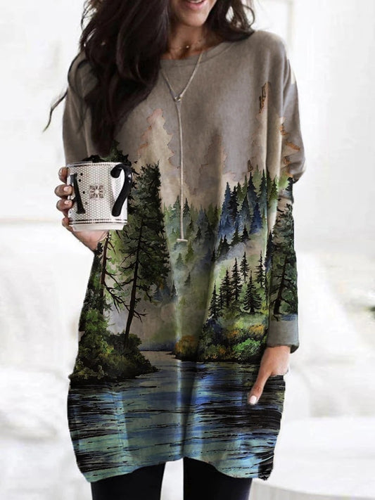 T-shirt à manches longues pour femme avec design artistique de paysage Chic und Stil