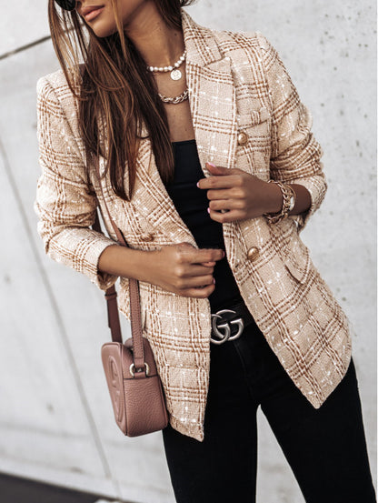 Dames Blazer en bouclé à double boutonnage et tissu texturé Chic und Stil