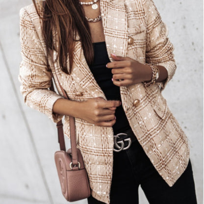 Dames Blazer en bouclé à double boutonnage et tissu texturé Chic und Stil