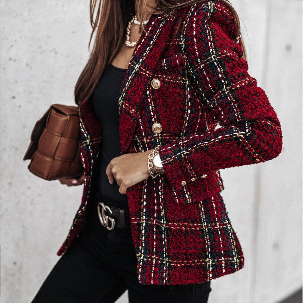 Dames Blazer en bouclé à double boutonnage et tissu texturé Chic und Stil