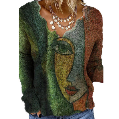 Pull artistique pour femmes avec décolleté en V Chic und Stil