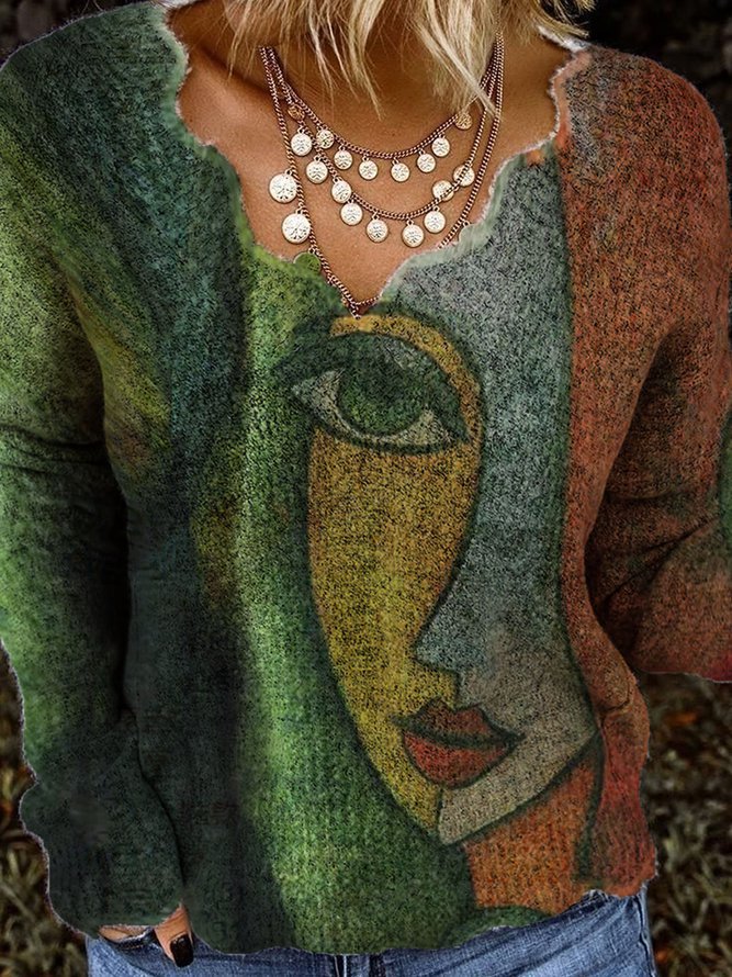 Pull artistique pour femmes avec décolleté en V Chic und Stil