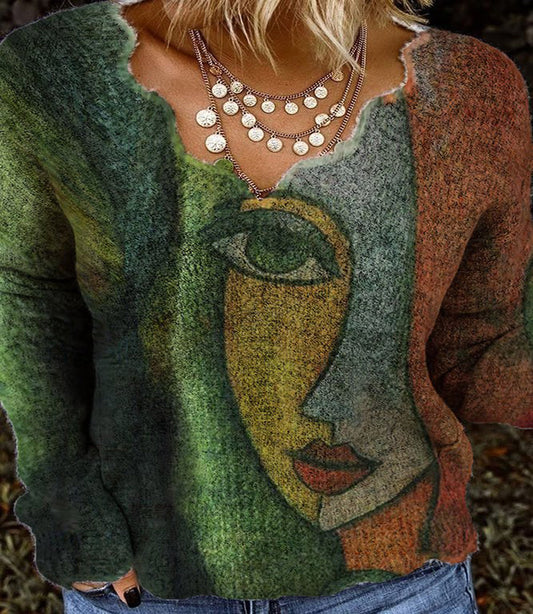 Pull artistique pour femmes avec décolleté en V Chic und Stil