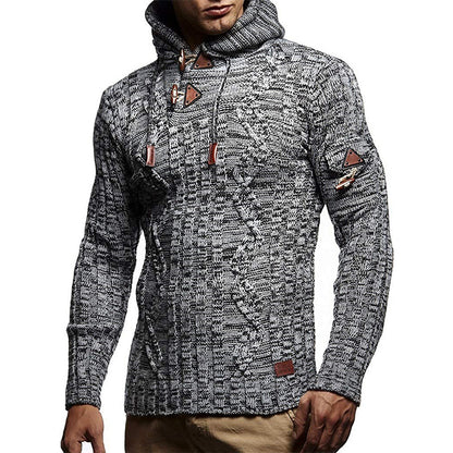 Pull en gros tricot pour hommes avec capuche et détails de lacets décoratifs Chic und Stil