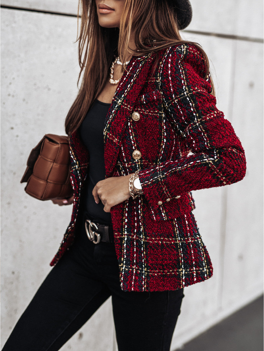 Dames Blazer en bouclé à double boutonnage et tissu texturé Chic und Stil