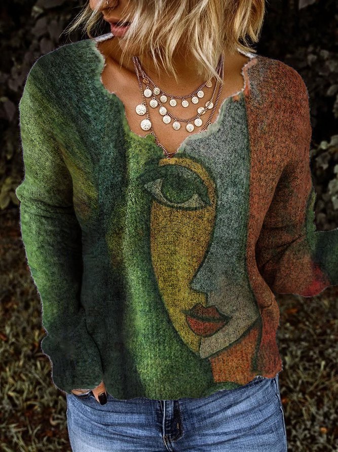 Pull artistique pour femmes avec décolleté en V Chic und Stil