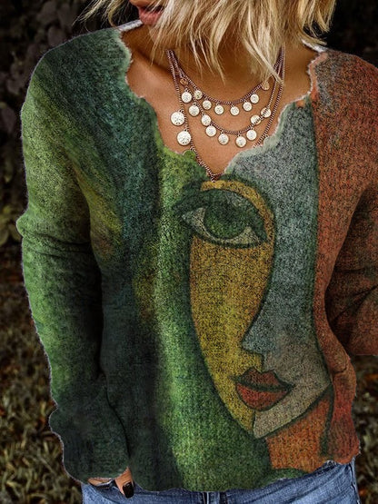 Pull artistique pour femmes avec décolleté en V Chic und Stil