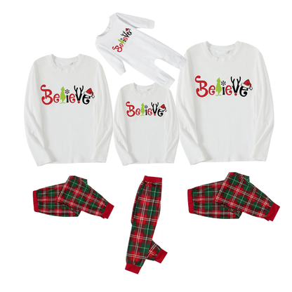 Chic und Stil | Christmas 2025 "Faith" Letters White Long Sleeve Top with Red & Green Checkered Pants Family Matching Pajamas
