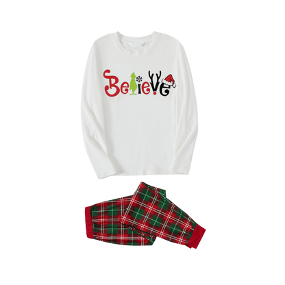 Chic und Stil | Christmas 2025 "Faith" Letters White Long Sleeve Top with Red & Green Checkered Pants Family Matching Pajamas