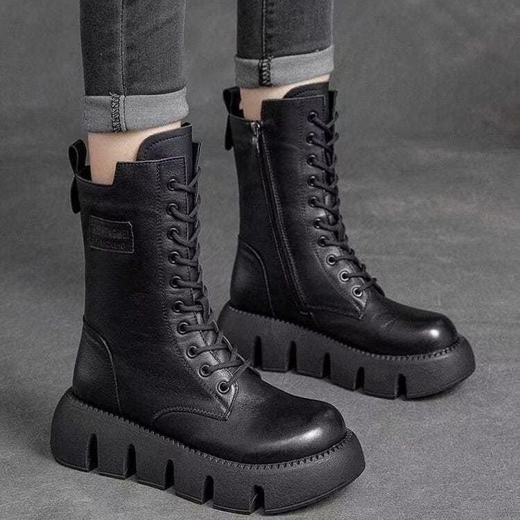 Chic und Stil | Bottes d'hiver avec fermeture éclair - Semelle antidérapante - Doublées chaudes - Aspect cuir véritable