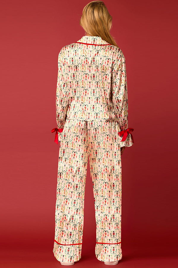 Chic und Stil | Christmas Printed Velvet Lacing Long Sleeve Bag Top and Elastic Waist Pants Set