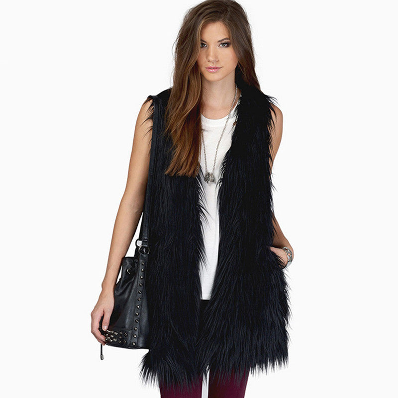 Dames Élégante Gilet en Fourrure Synthétique avec Poches Latérales et Coupe Décontractée Chic und Stil