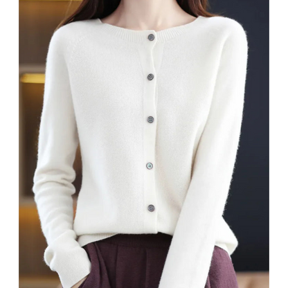 Chic und Stil | Women's Cardigan with O-Neck Made of 100% Pure Merino Wool, Cashmere Sweater