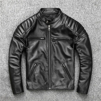Veste de Motard Classique en Cuir de Vache - ChicUndStil