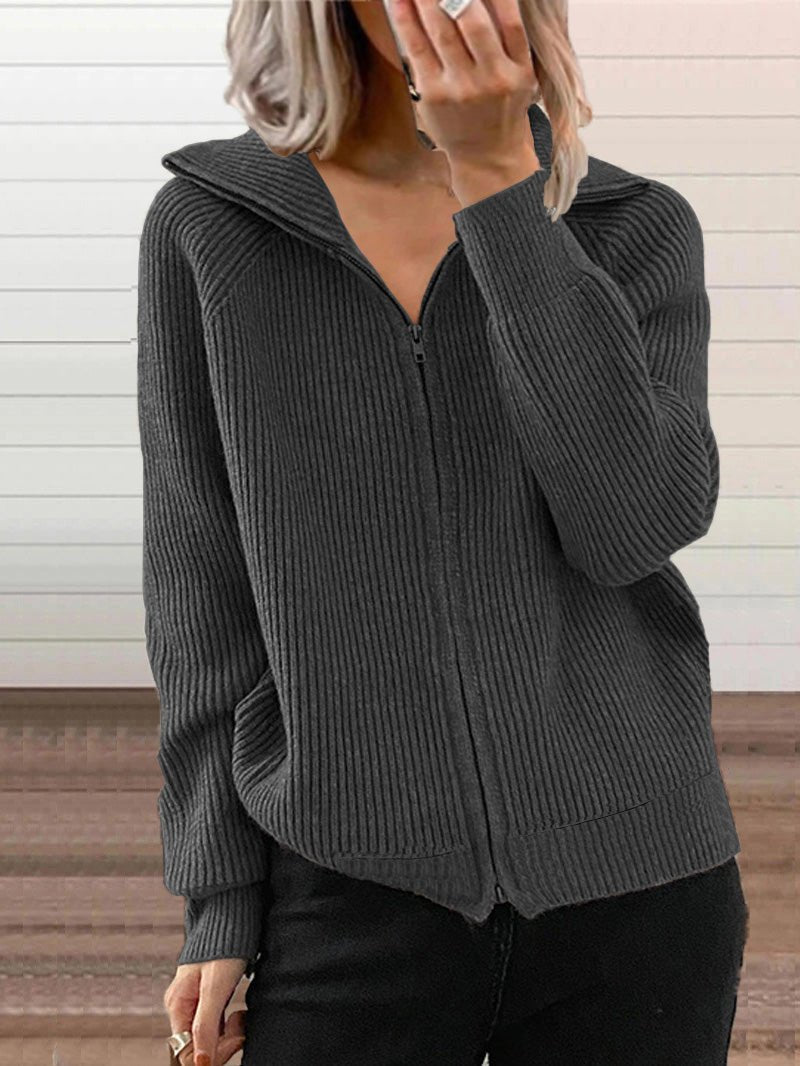 Chic und Stil | Cozy cotton knit zip-up pullover jacket