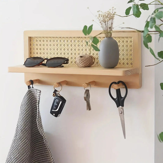 Étagère Murale Vintage en Bois avec Crochets – Rangement Élégant-Décoration murale-ChicUndStil