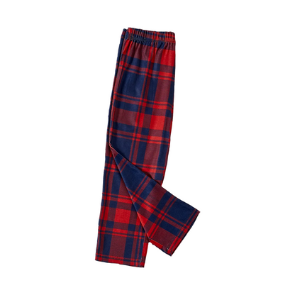 Chic und Stil | "2025 Santa Crew" Text and Santa Hat Prints Blue Long Sleeve Top with Red and Blue Checkered Pants Christmas Matching Pyjamas