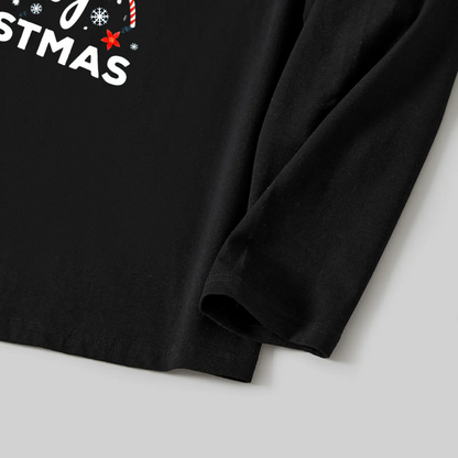 Chic und Stil | "We wish you a Merry Christmas" Printed Pattern Black Long Sleeve Top with Black and Green Checked Pants Pair Matching Pyjamas