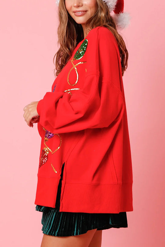 Chic und Stil | Christmas Lights Sequin Slit Pullover Sweatshirt