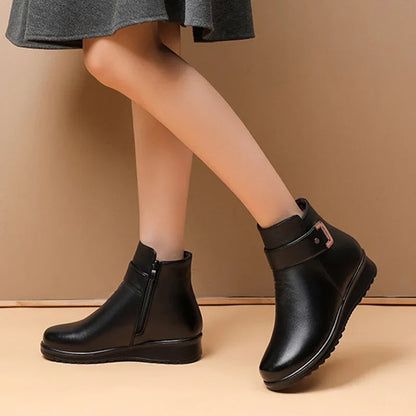 Chic and Style | Women's orthopedic boots with metal buckle in genuine leather and wool