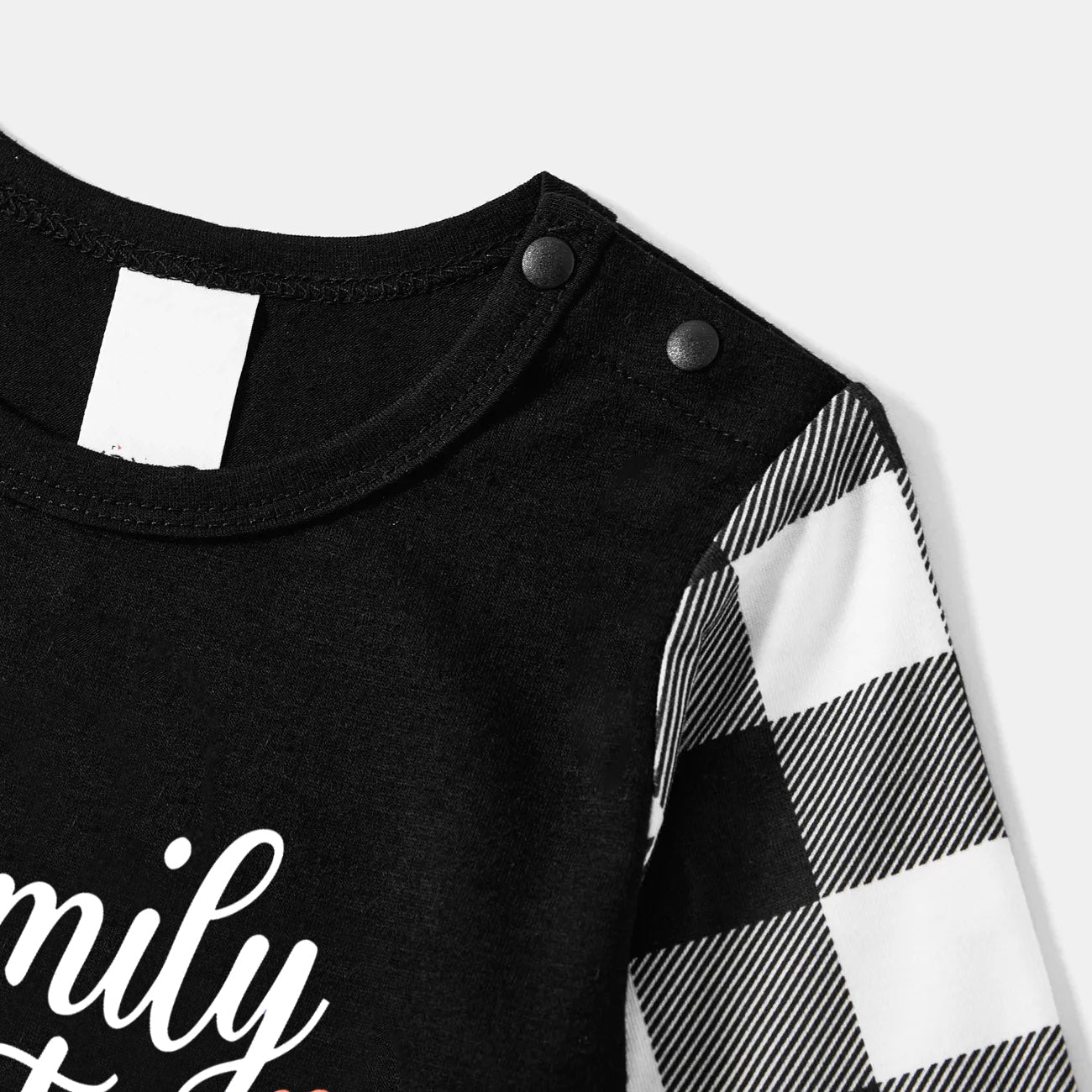 Chic und Stil | "Family Christmas" 2025 Black Long Sleeve Top with Black and White Checkered Pants Family Matching Pajamas