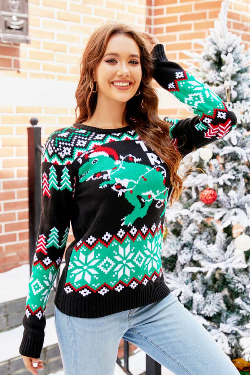 Chic und Stil | CHRISTMAS DINOSAUR KNIT PULLOVER