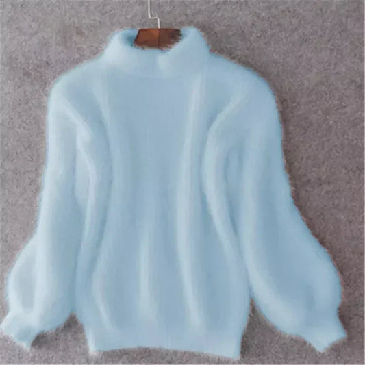 Chic und Stil | Loose Knit Sweater In Solid Color Vintage Angora Sweater