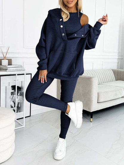 Chic und Stil | 3-piece women's sports set with oversized sweatshirt and slim pants