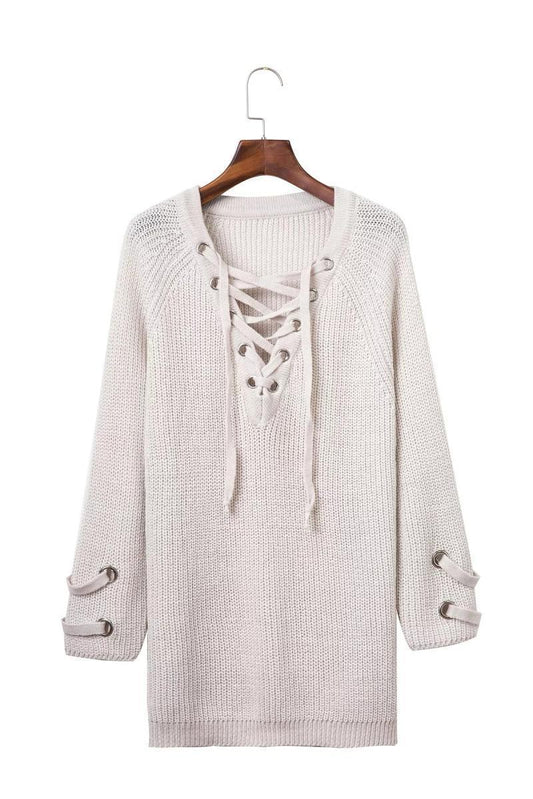 Pull en tricot décontracté pour femmes avec design lacé décoratif et manches amples Chic und Still