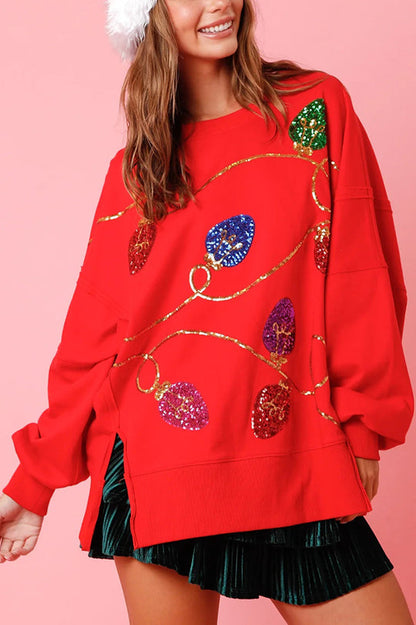 Chic und Stil | Christmas Lights Sequin Slit Pullover Sweatshirt