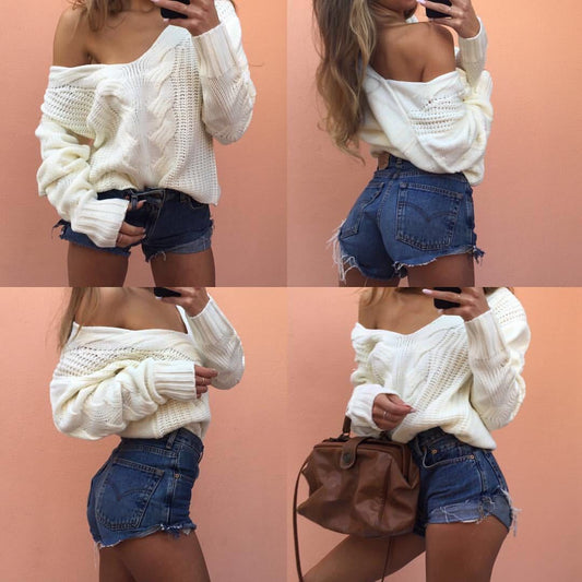 Pull femme en grosse maille avec épaule ouverte et motif en torsades Chic und Stil