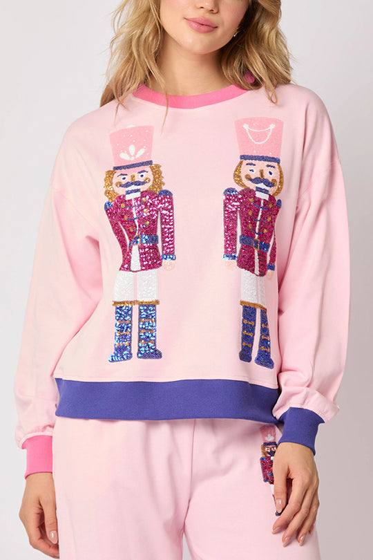 Chic und Stil | Santa Claus Sequin Casual Sweatshirt and Elastic Waist Loose Pocket Pants Set