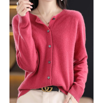 Chic und Stil | Women's Cardigan with O-Neck Made of 100% Pure Merino Wool, Cashmere Sweater