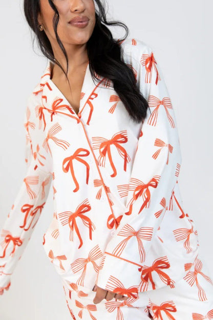 Chic und Stil | Christmas Arch Print Long Sleeve Shirt and Elastic Waist Pocket Pants Set