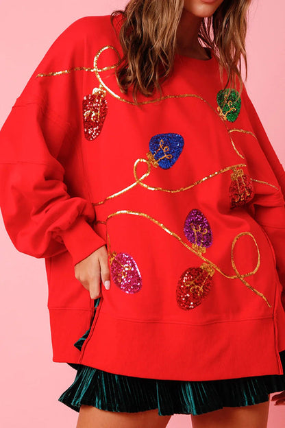 Chic und Stil | Christmas Lights Sequin Slit Pullover Sweatshirt