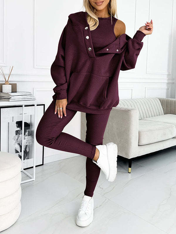 Chic und Stil | 3-piece women's sports set with oversized sweatshirt and slim pants