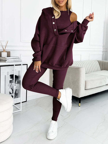 Chic und Stil | 3-piece women's sports set with oversized sweatshirt and slim pants