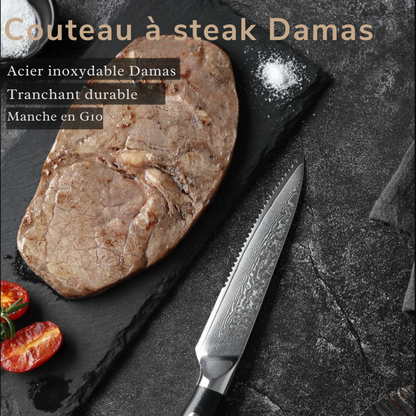 Ensemble de 6 Couteaux à Steak en Acier Damas à Lame Dentée - ChicUndStil
